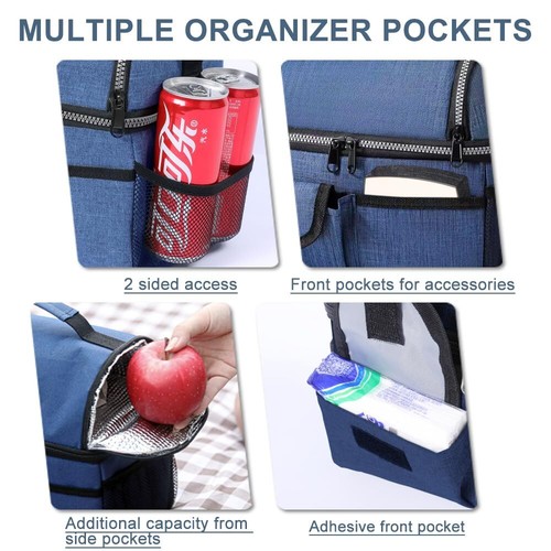 Insulated Dual Compartment Lunch Bag Reusable Lunch Box Waterproof Cooler Tote B - Picture 5 of 7