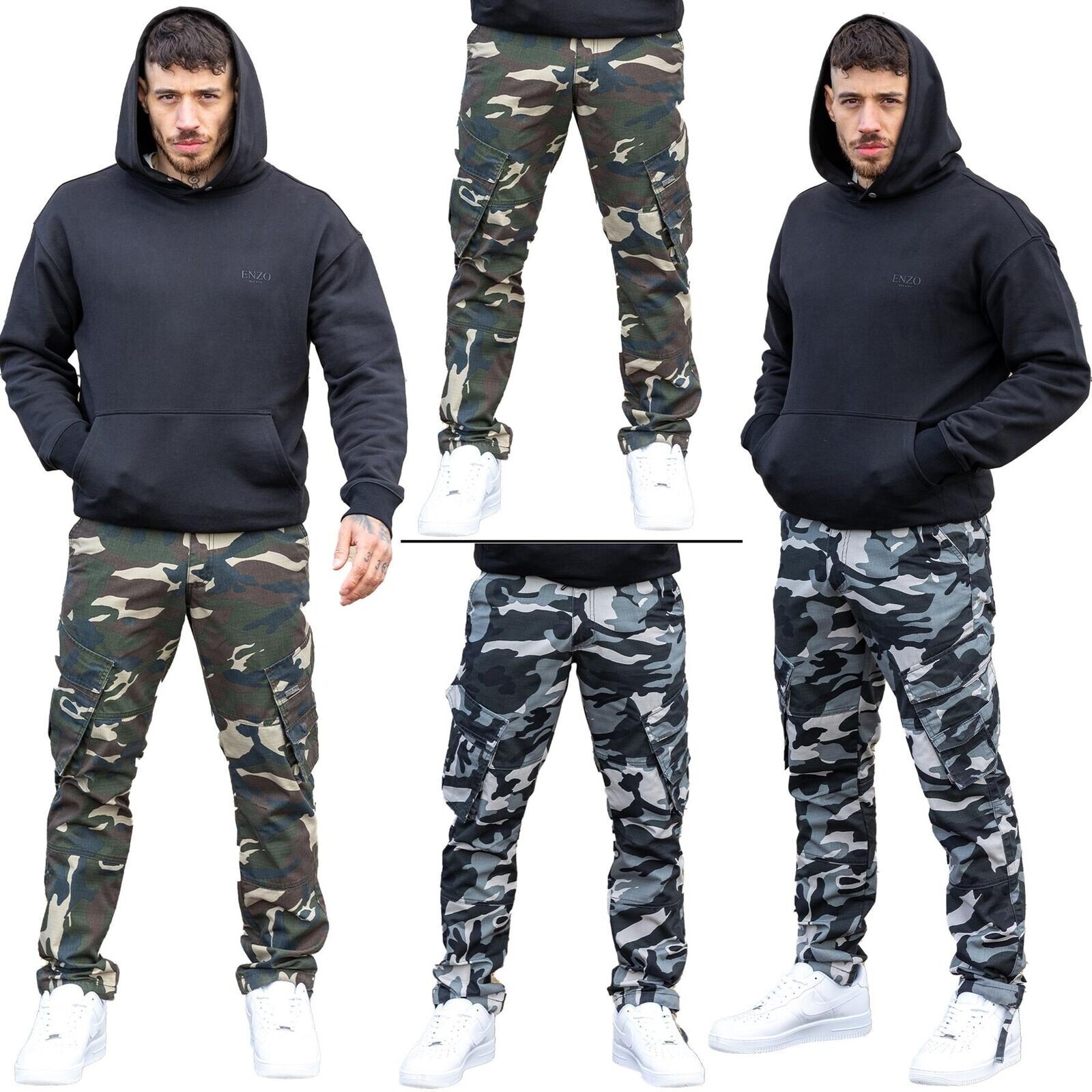 Enzo Hombre Cargo Pantalón Militar Camuflaje Casual para Trabajo Exterior GB