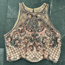 Sherri Hill Crop Halter Top Embroidered Beaded Pink Prom Bollywood Size 8 Medium