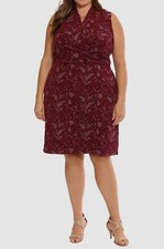 London Times Women's Red Lace Surplice Sleeveless Sheath Dress Plus Size 22W