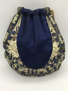FAB! Antique Chinese Hand Embroidered Bats & Flowers Blue Silk Purse or Pouch