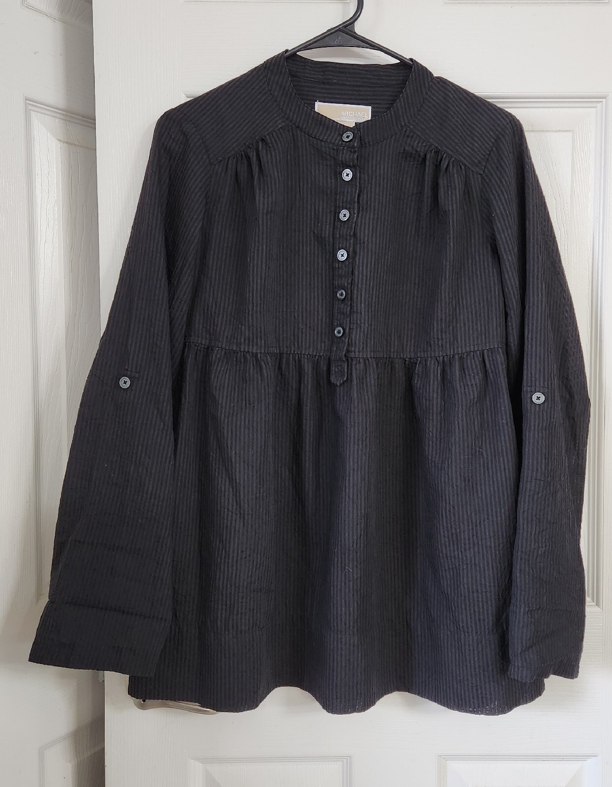 Camicia Michael Kors donna nera trasparente maniche lunghe con bottoni top medio M