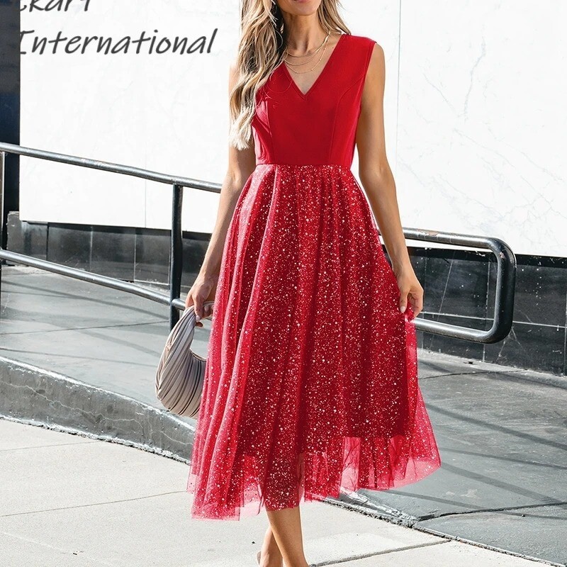 Patchwork V-neck Backless Slinky A-line Dress Elegant High-end Niche Solid Colo | eBay Patchwork V-neck Backless Slinky A-line Dress Elegant High-end Niche Solid Colo | eBay
