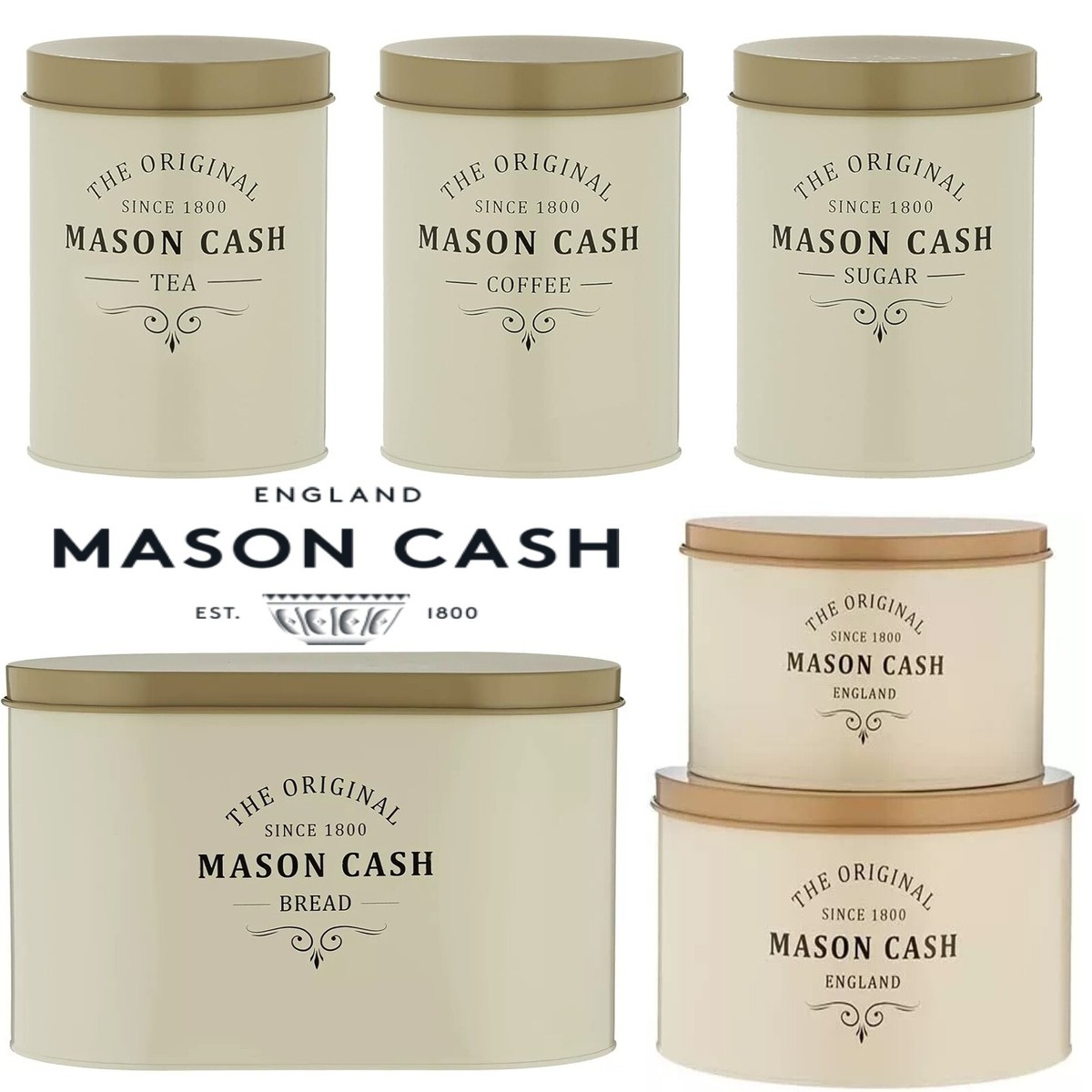 Kitchen Set Bread Bin, Tea, Coffee, Sugar Tins Biscuit Barrel