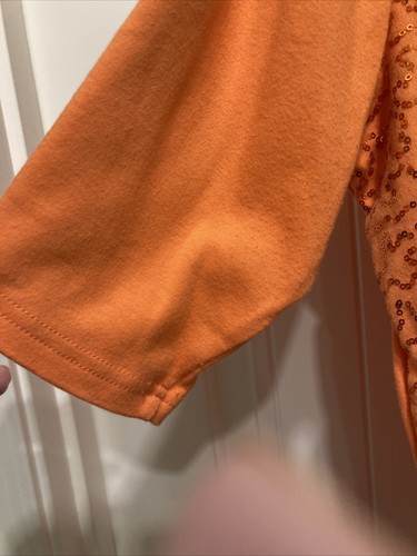 Quacker Factory Orange Tee Shirt Top Sequins SZ 1X V Neck Short Sleeve - Picture 3 of 13
