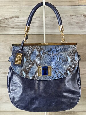 Badgley Mischka Liz Snake Python BLUE Saffiano Top Handle Tote Handbag