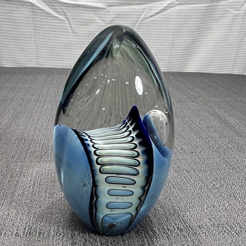 Robert Eickholt Reptil Serie signierter Kunstglas Briefbeschwerer 4,5" hoch 1989 blau