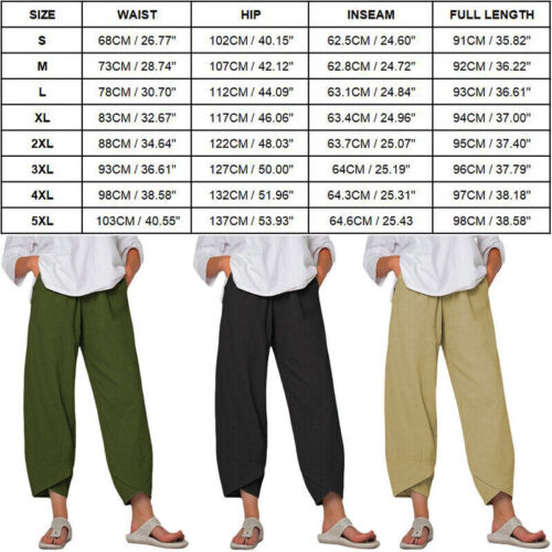 Summer Womens Ladies Cotton Linen Baggy Casual Harem Pants Trousers Plus Size - Picture 2 of 12