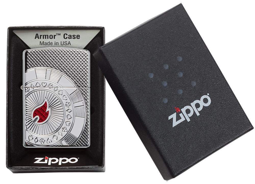 Zippo Armor Windproof Deep Carved & Enamel Lighter, Poker Chip, 49058 New In Box