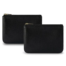 2 PCS Black PU Leather Coin Purse Pouch Change Holder Small With Zipper Set