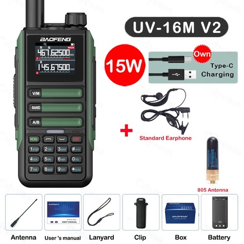 For Baofeng UV16M V2 Walkie Talkie 15W High Capacity AM FM 2-Way Radio Full Band - Zdjęcie 13 z 37