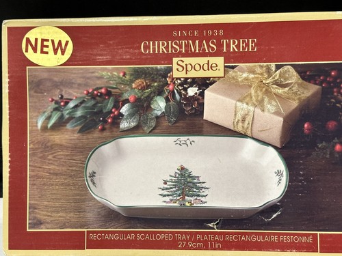 Spode Christmas Tree Rectangular Scalloped Serving Tray 11" Inch Mint MIB NEW - Picture 3 of 13