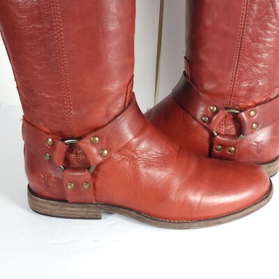 Frye Women's Phillip US7,5B Red Leather Back Zip Tall