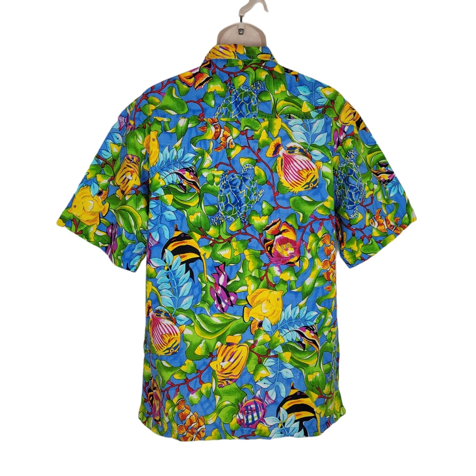 Camisa hawaiana Malibu Dreams para hombre mediana pez marino arrecife coral payaso océano Foto 2 de 4