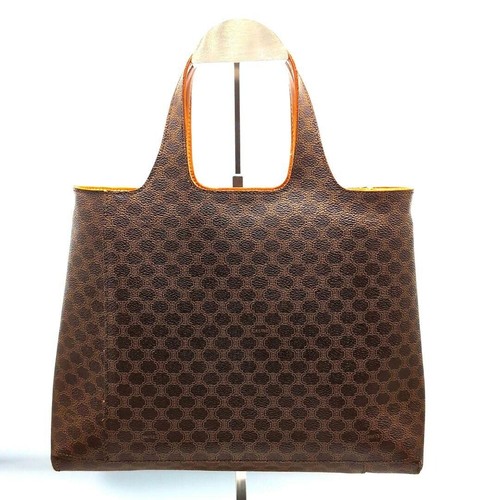 CELINE Tote bag borsa donna modello macadam PVC pelle tote bag marrone giallo - Foto 6 di 14