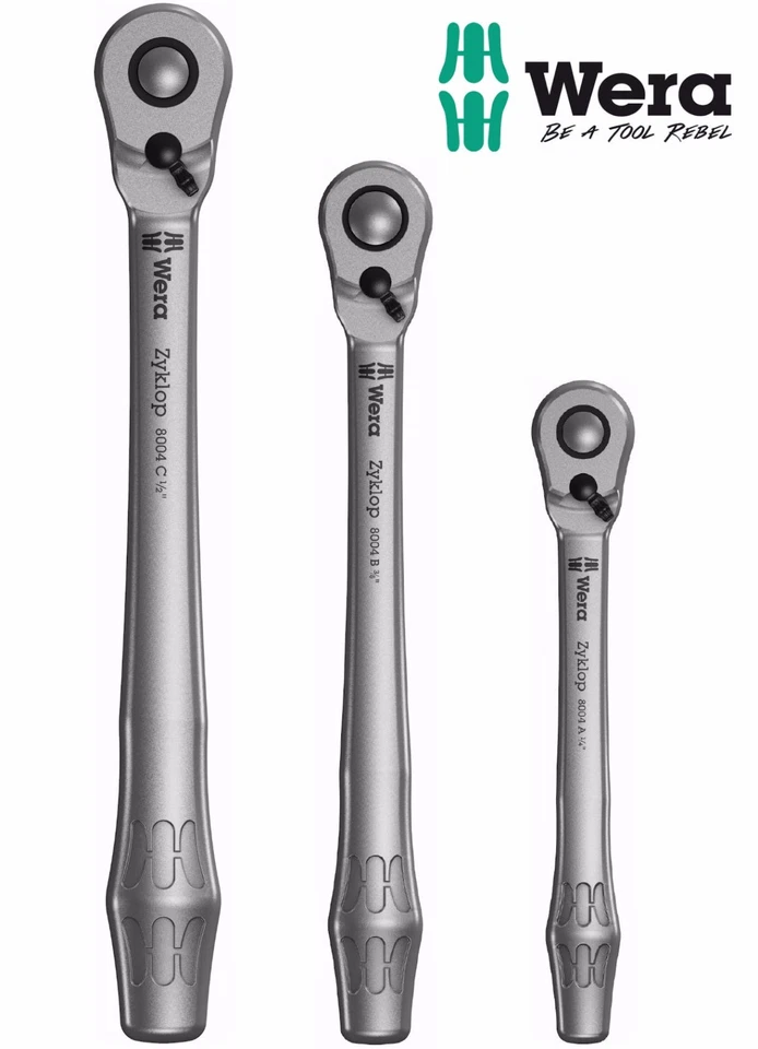 WERA 1/4",3/8" Or 1/2" Drive Zyklop 8004 Switch Lever Reversible Metal Ratchet