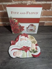 Vintage Beautiful Fitz and Floyd Poinsettia Santa Canape' Plate Gold w/ Box
