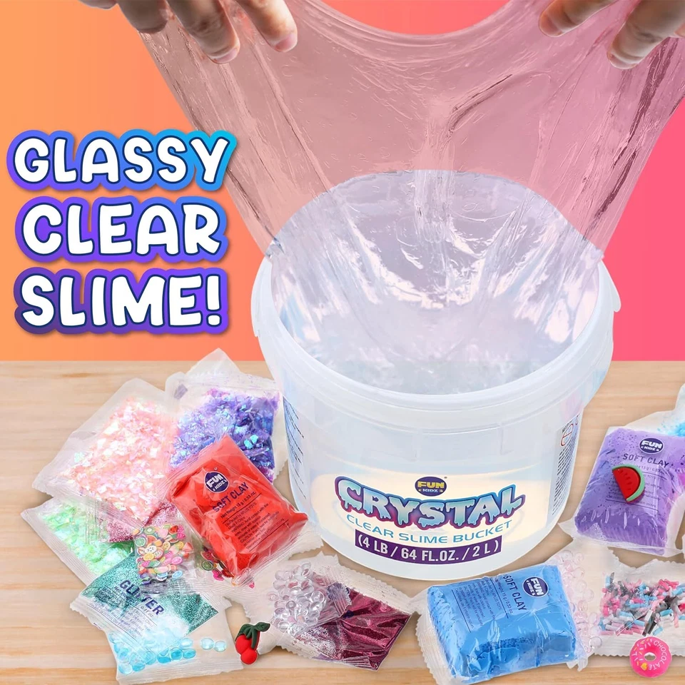 Enorme cubo de limo transparente vidrioso de 4 lb para niños, Funkidz 64 FL OZ prefabricado Big C Foto 4 de 4