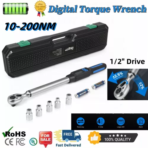 Digital Torque Wrench Adjustable Electric Torque Wrench 1/2" 3/8" Drive 10-200NM