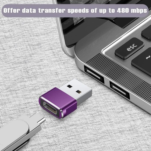USB C Female to USB Male Adapter Type C to USB USB-C to A Converter- 2Pk, Purple - Picture 2 of 7