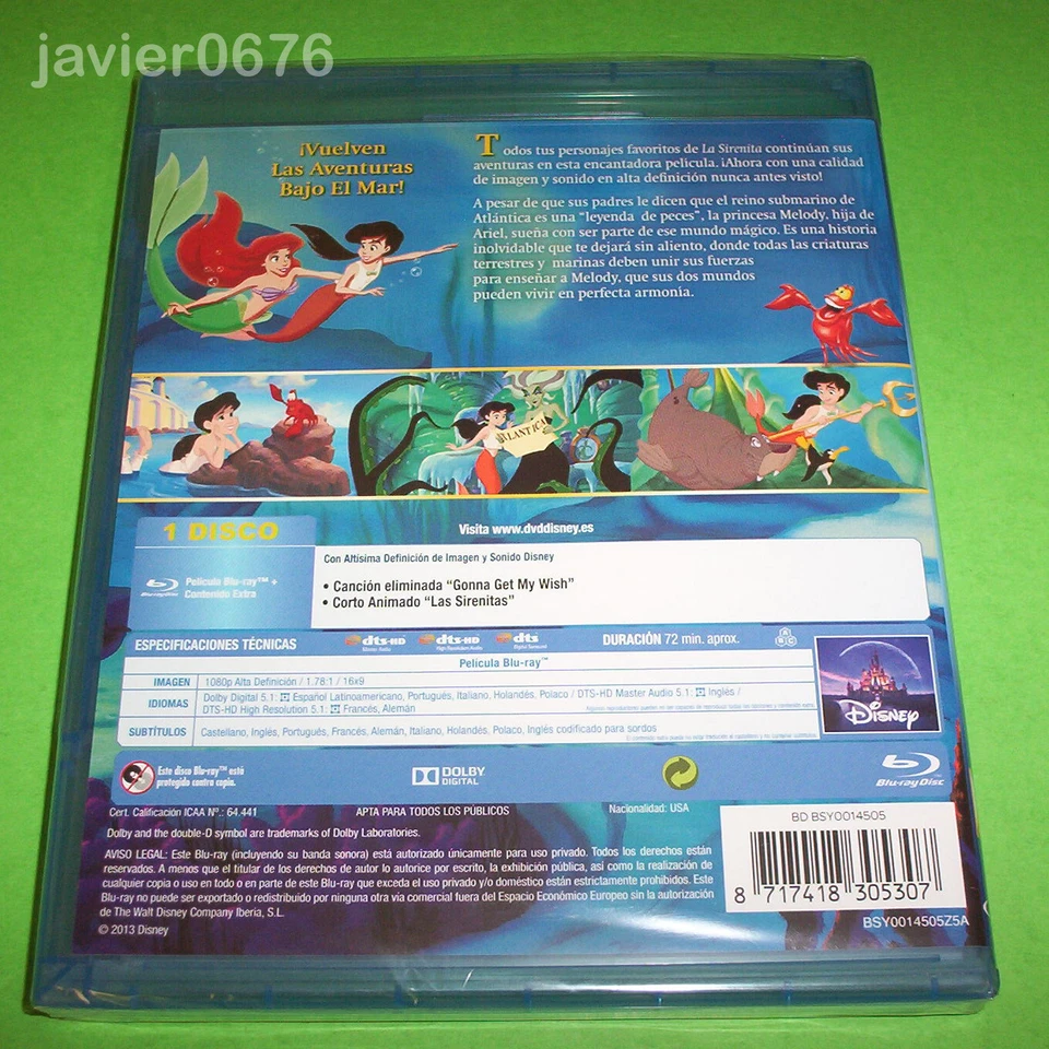 LA SIRENITA 2 REGRESO AL MAR DISNEY BLU-RAY NUEVO Y PRECINTADO - Imagen 2 de 2