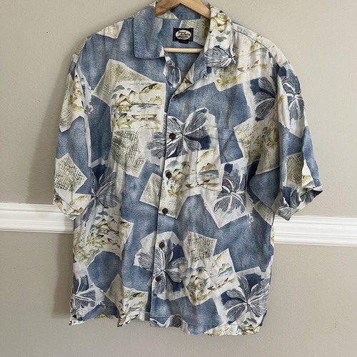 Tommy Bahama Button Down Men S Linen Blue Short Sleeves Tropical Floral Shirt - Picture 5 of 16