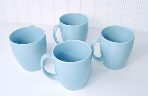 Corning Ware Corelle Light Blue Stoneware Cups Mugs Set of 4