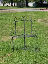 Vintage Metal Scrolled Corner Shelf Plant Stand Weathered