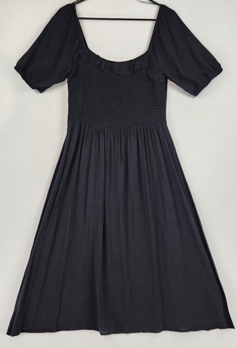 Wonderly Dress Womens XL Black Distressed Ruffled Square