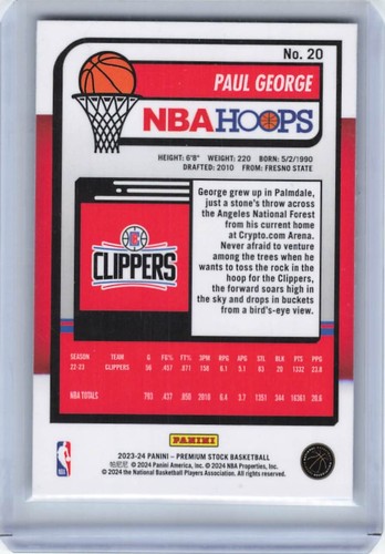 2023-24 Panini NBA Hoops Premium Stock - #20 Paul George - Picture 2 of 2