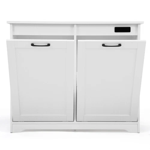 26 Gallon with Deodorizing Function Wood Double Tilt Out Trash Can Cabinet White - Picture 9 of 16