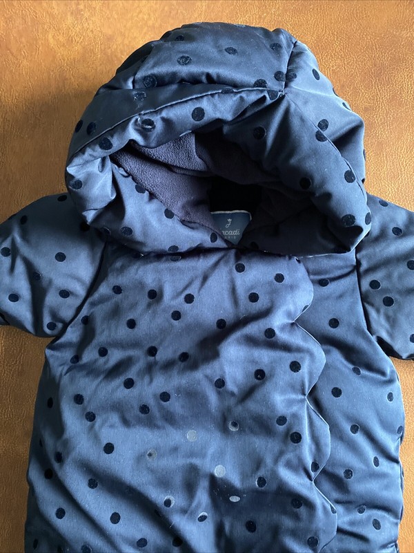 Jacadi Paris Coat 3 Month Unisex Navy Blue One Piece Full Body With Flocked Dots