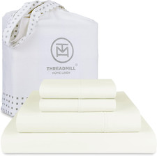 Queen 100 Cotton Sheets Set - 600 TC, 16" Deep Pocket, Ivory, Cooling Effect