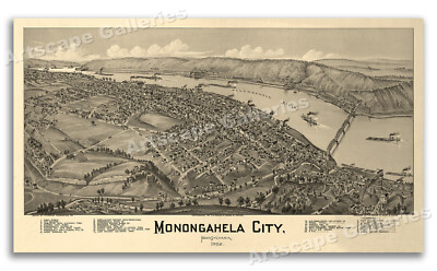 Monongahela City Pennsylvania 1902 Historic Panoramic Town Map - 20x36