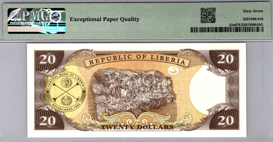 Liberia 20 Dollars 1999 Pick# 23a PMG 67 EPQ SGU (Only 2 Finer) - Image 2 of 4