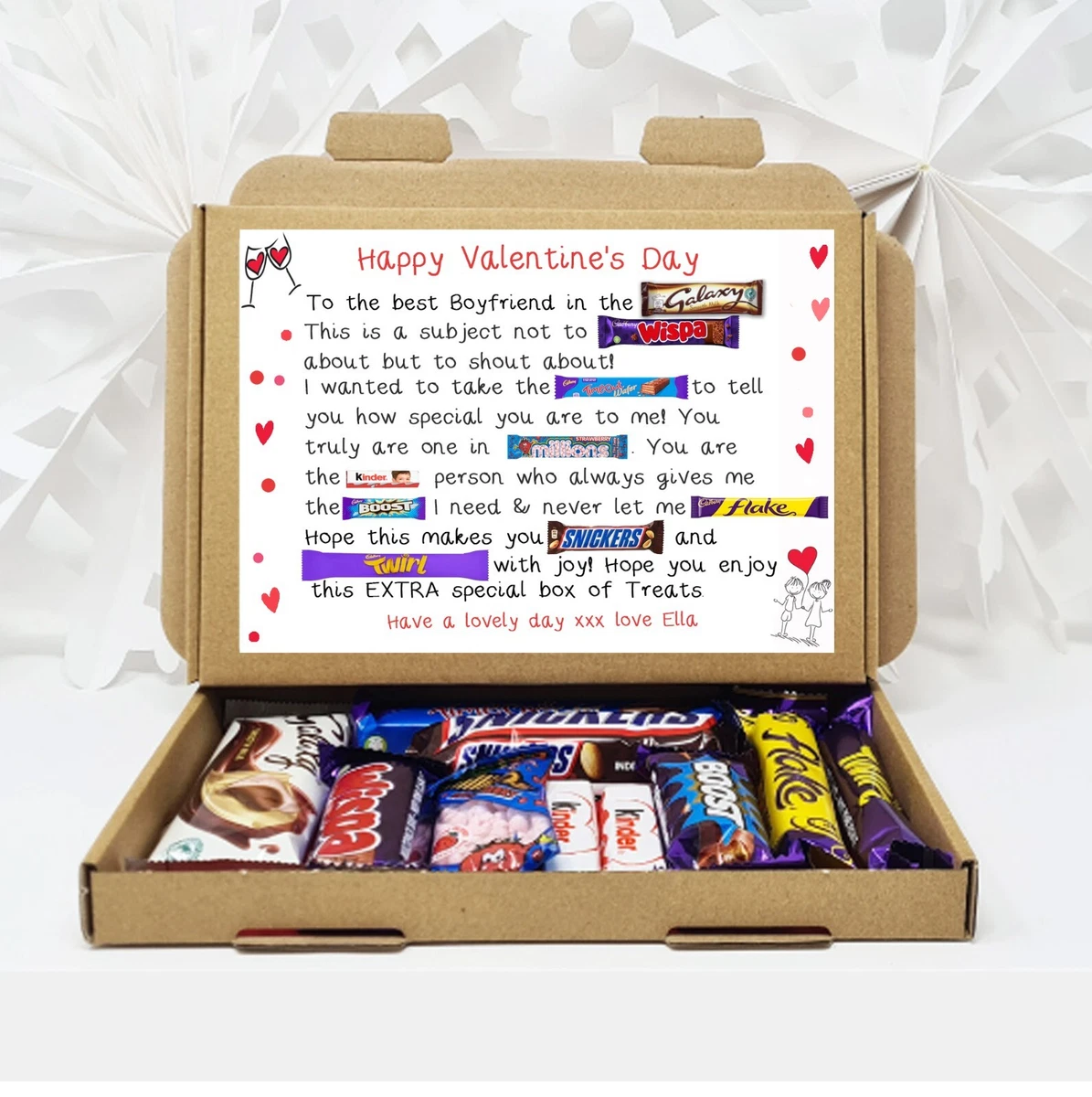 Personalised Valentines Chocolate Gift Treat Hamper Hug in a box