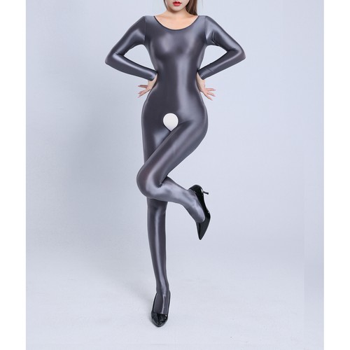 Womens Glossy Long Sleeve Full Body Jumpsuit Crotchless Catsuit Stretchy Cutout - Bild 31 von 93