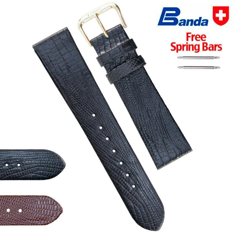 Banda Premium Grade Calfskin Teju Lizard Grain Leather Watch Band, Sizes 12-20mm