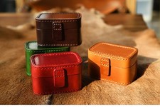 Handmade Leather Jewelry Storage Box Cowhide Travel Case Magnetic Lid