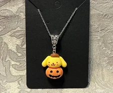 Sanrio Pompompurin Pumpkin Witch Halloween Silver Chain Adorable Necklace 18”