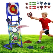 VATOS 2-in-1 Axe & Football Throwing Game Set, Bristle Target, 16 Darts