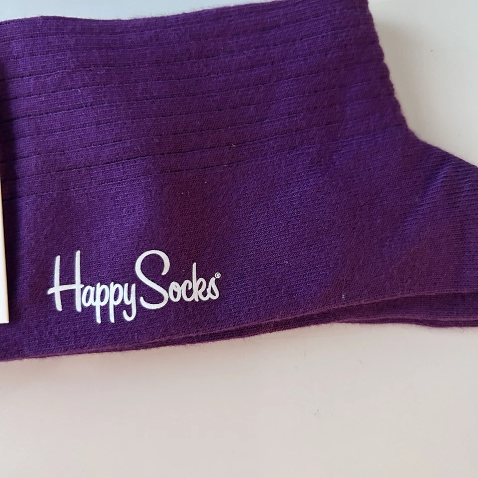 Happy Socks NUEVO Púrpura Unisex Grande Hombre’s 9-12 Mujer’s 10-12.5 Puntera Vinculada a Mano Foto 3 de 4