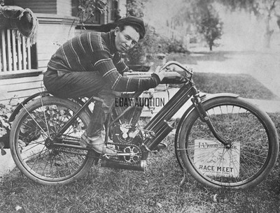 Indian 5hp twin cylinder racer 1907 Paul J.C. Derkum first twin press photo