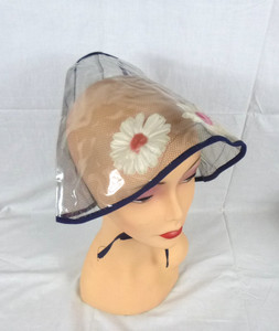 Vtg 50s 60s Clear Vinyl & Tulle Netting Rain Bonnet W/ Daisies Daisy Drizzler