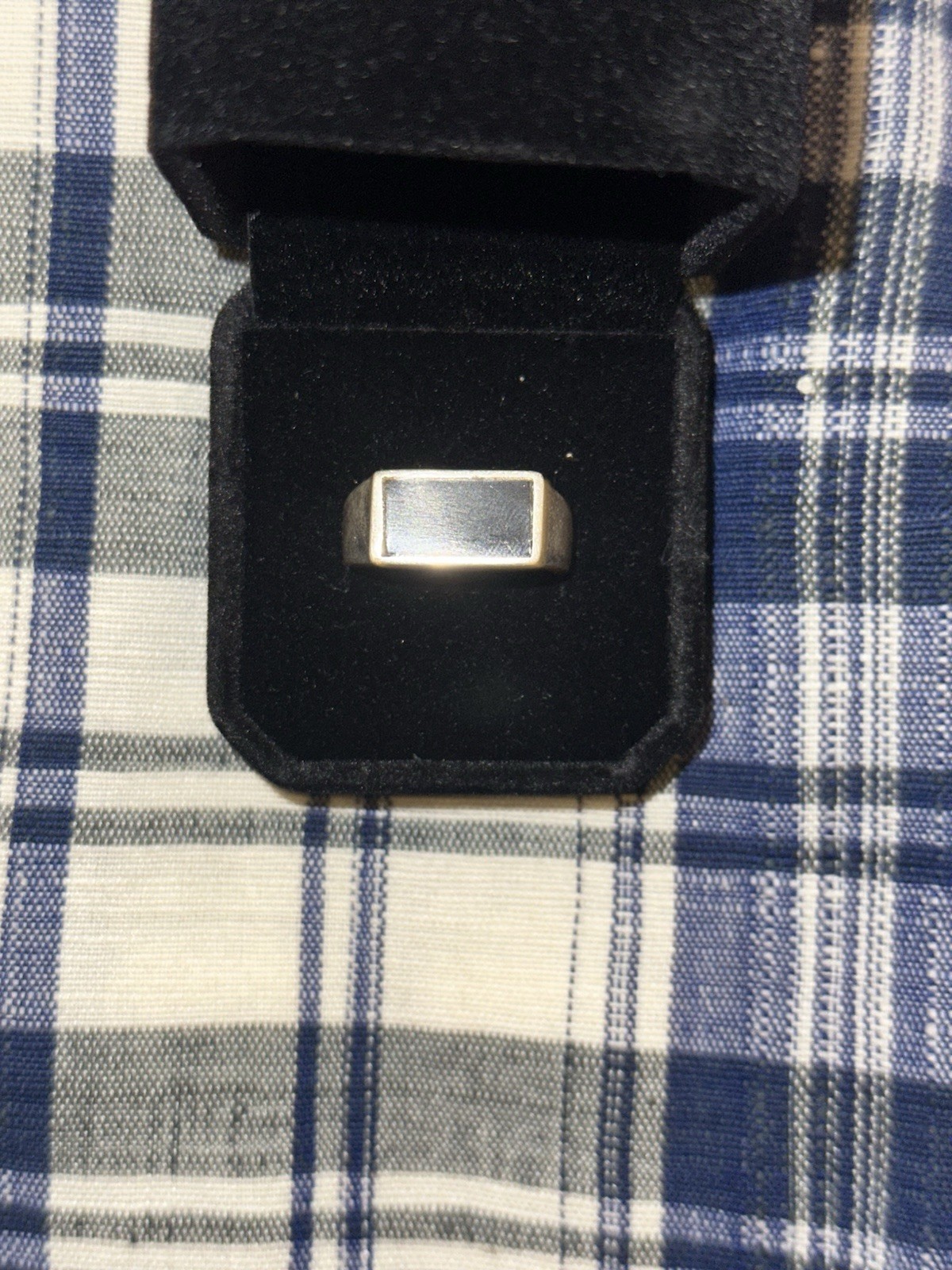 Men's Silver Signet Ring Black Rectangular Onyx B… - image 2