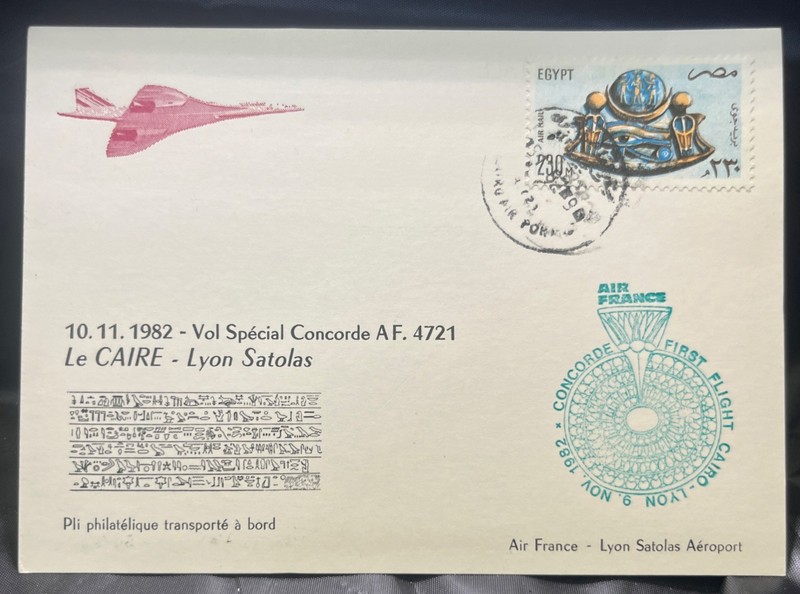 Concorde First Flight Cover Cairo - Lyon 1982