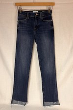 Frame Le High Straight Leg Jeans Womens 24 Dark Wash Frayed Hem Stretch