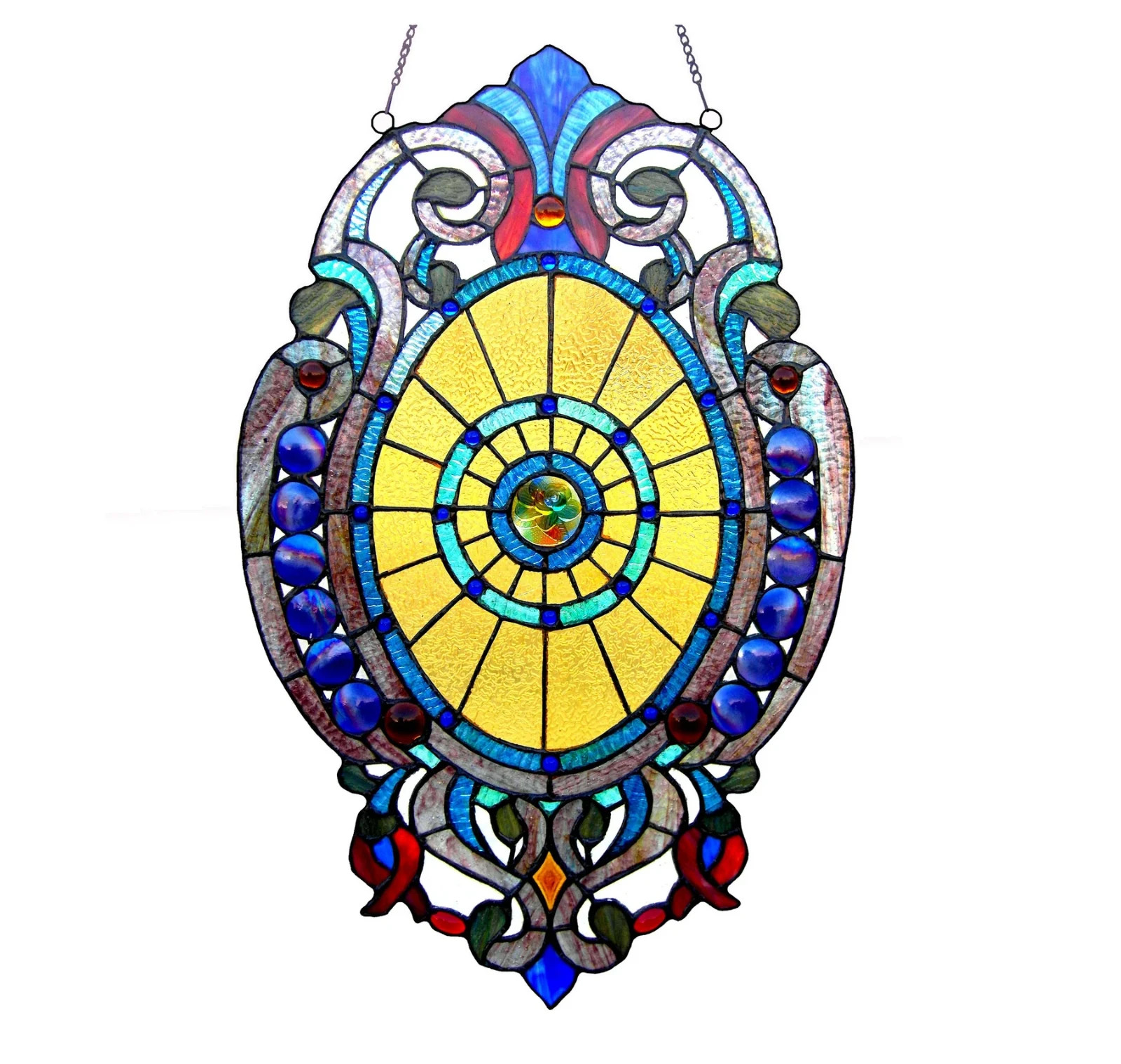 Stained Glass Tiffany Style Victorian Design Hanging Window Panel Suncatcher