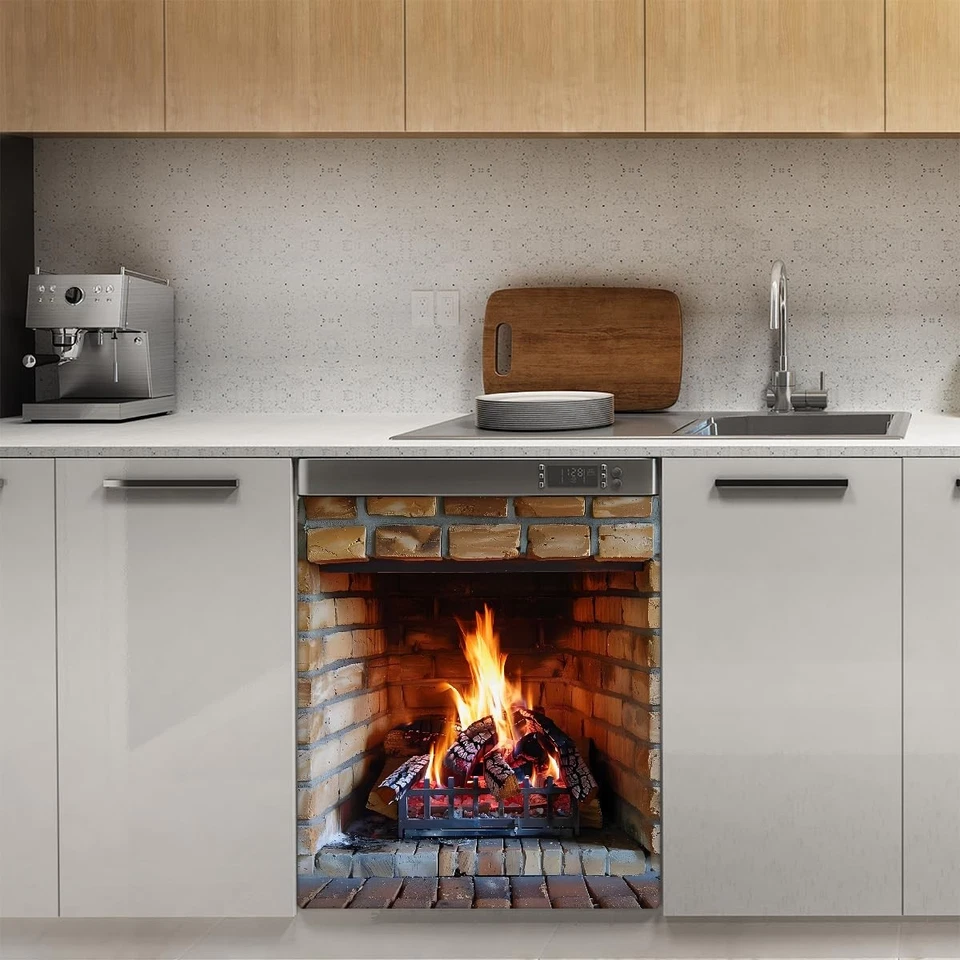 Christmas Xmas Dishwasher Magnet Cover Christmas Fire Fireplace Dishwasher De... - Image 3 of 4