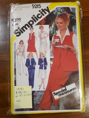 Simplicity 5215 Women's Plus Size Jacket, Vest, Top, Pants, Skir Size 20.5-24.5 